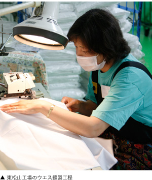 東松山工場のウエス縫製工程